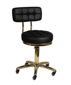 GLOSSIQ AM-961 Cosmetische Kruk – Zwart/Goud – Met Rugleuning – Verstelbaar – Luxe Design